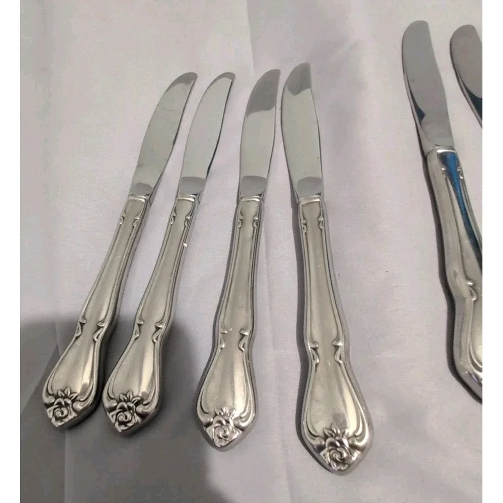 Arbor Rose True Rose Dinner Knives Set‎ of 12 Stainless Flatware Oneida Rogers